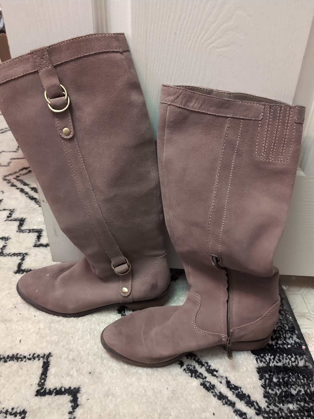 LOFT Taupe Over-the-Knee Suede Boots with Buckle Detail